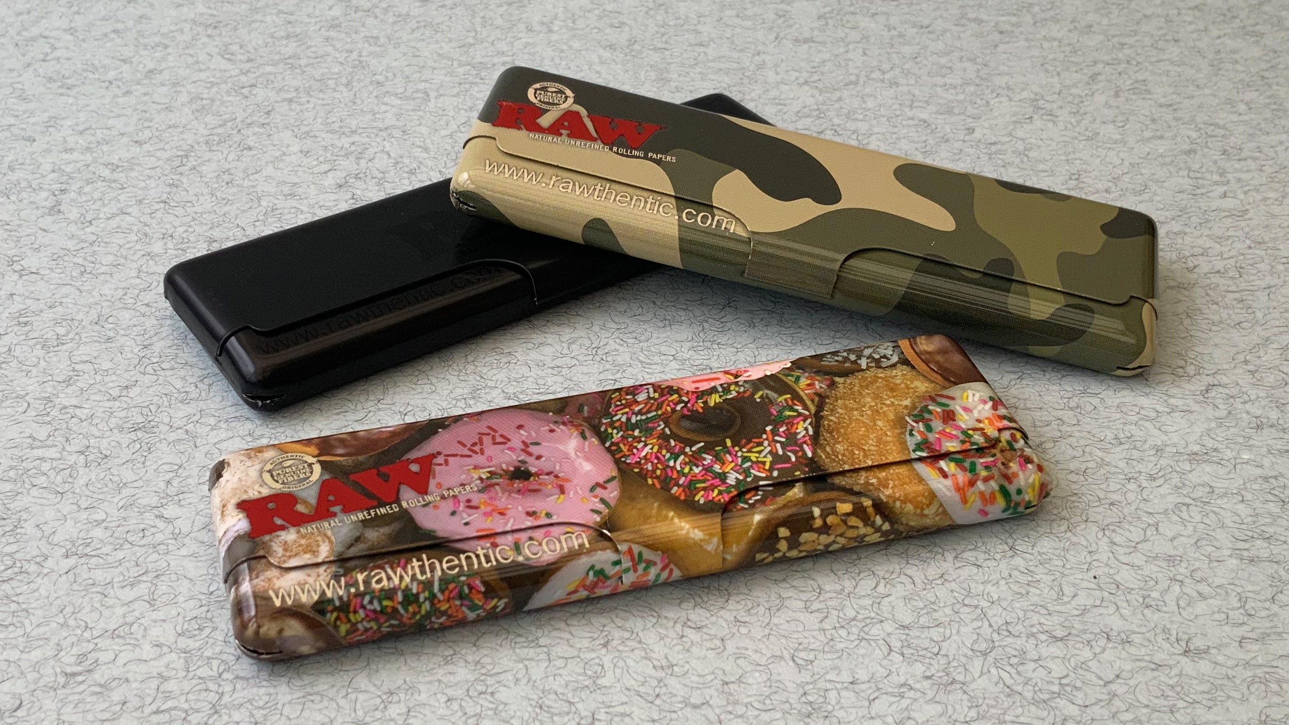 Black, Doughnuts, Woodland, Classic, Camouflage RAW Metal Paper Case for carrying papers on the go wherever you go.